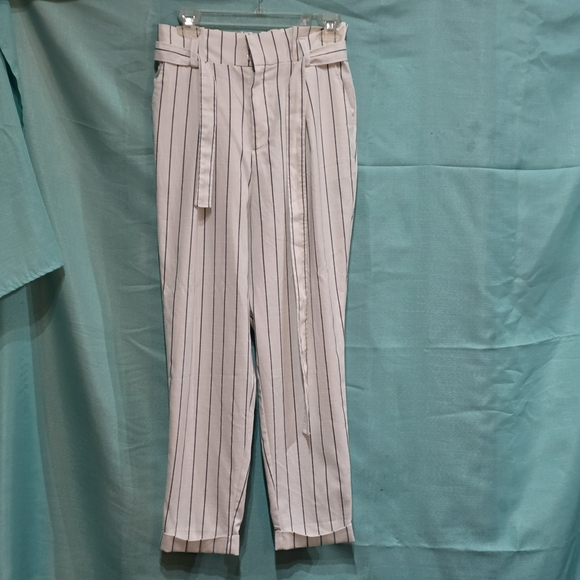 Forever 21 Pants White W/Black Stripes M Ankle Length EUC - Picture 2 of 8